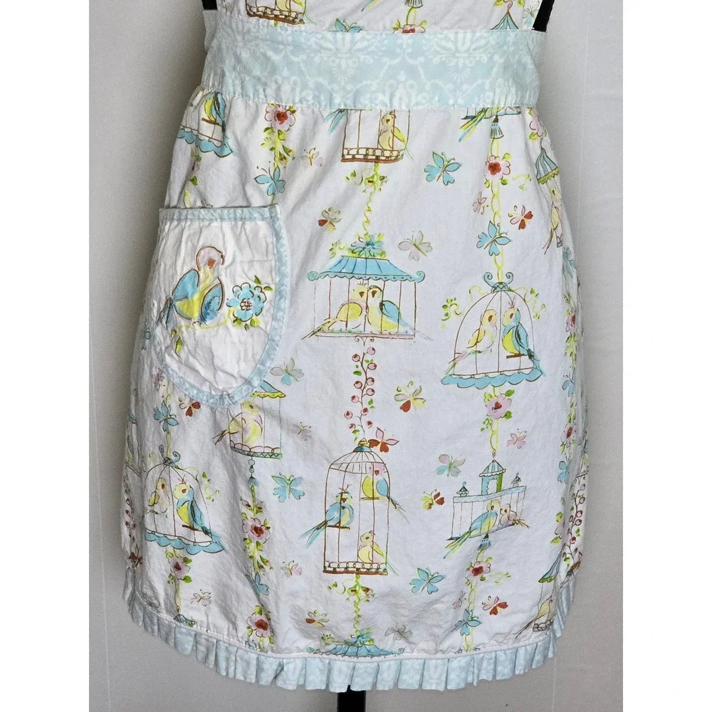 Vintage Style‎ Women's Birdcage Print Apron Cottagecore Shabby Chic Blue White